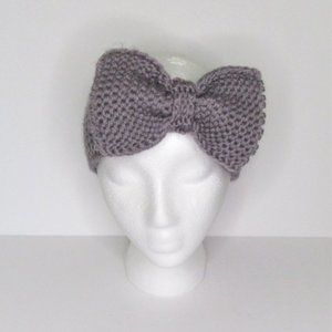 Women's Winter Bow Crochet Headband, Ear Warmer, Heather Gray